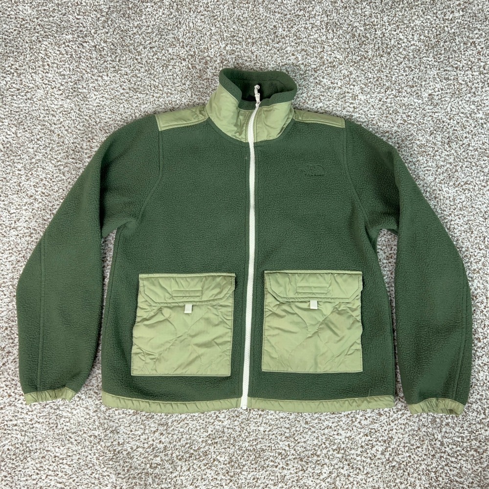 North Face Jacket Women Medium Green Hiking Fleece Full Zip Coat Hiking Outdoor